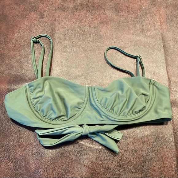 Kelly Green Balconette Style Tie Back Bikini Swimsuit Top - Picture 1 of 9